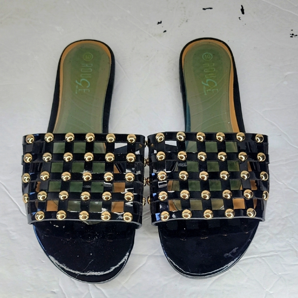 Stylish Black and Gold Studded Slide Sandals